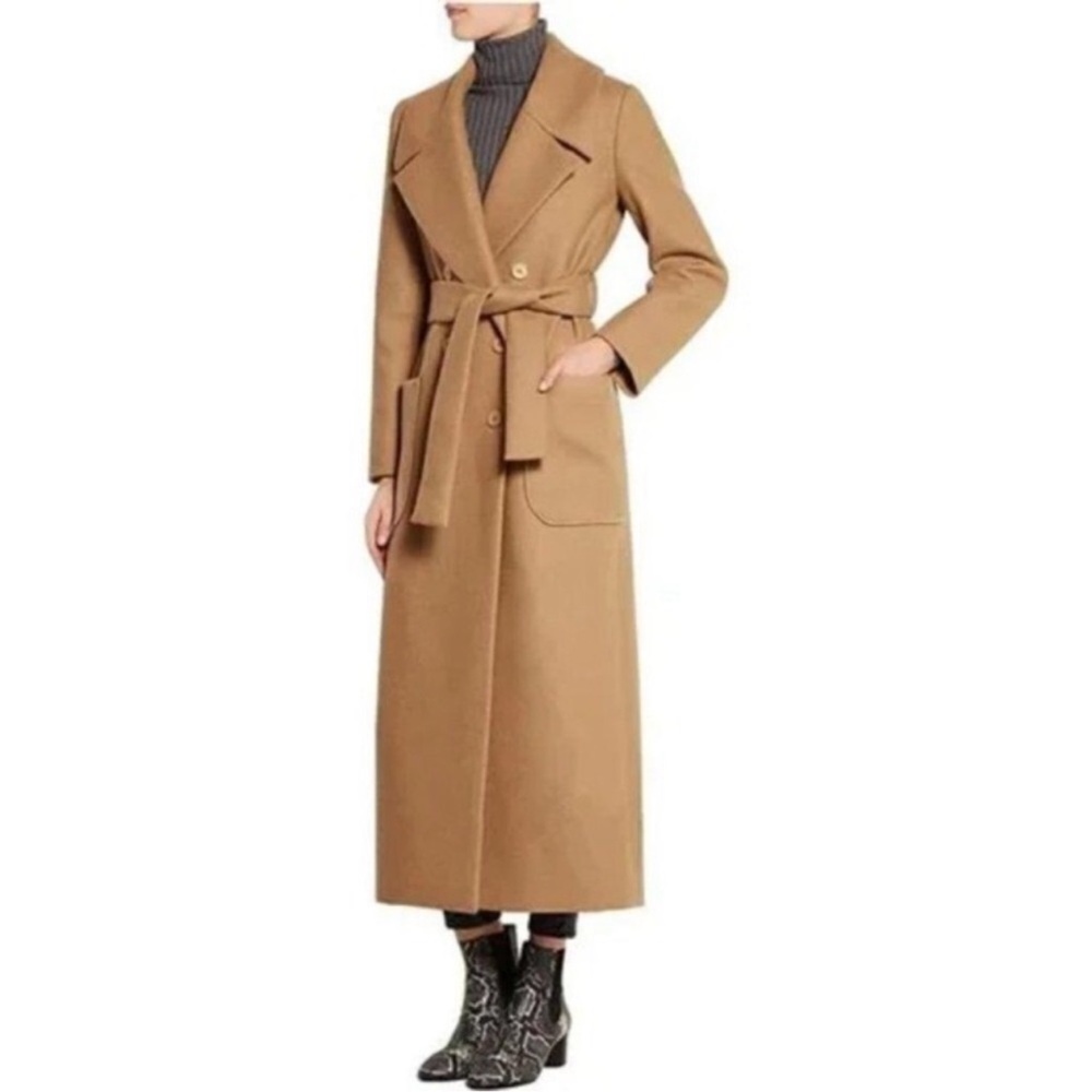 New Elegant Coat Belt for Women Camel Long Wool Belted Coat